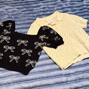 Black Bow Knit Top and Cream Knit Polo